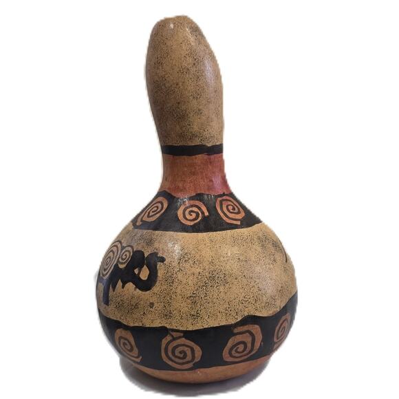 Vintage Hand-Painted Elephant Tribal Designs Gourd Kenya Folk Art 8" - Picture 1 of 6